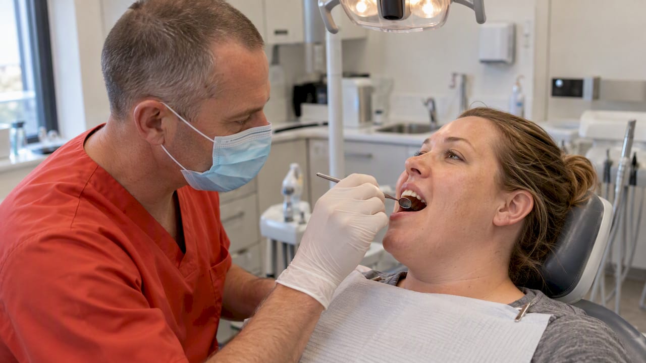 Dentist examining a patient's teeth